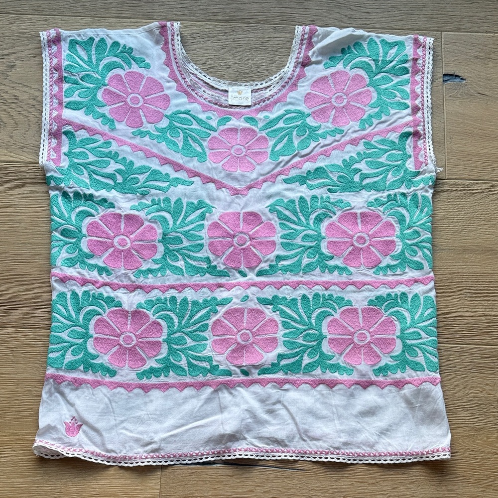 Gorgeous Hand-Embroidered Pink & Green Floral Top - Picture 1 of 6
